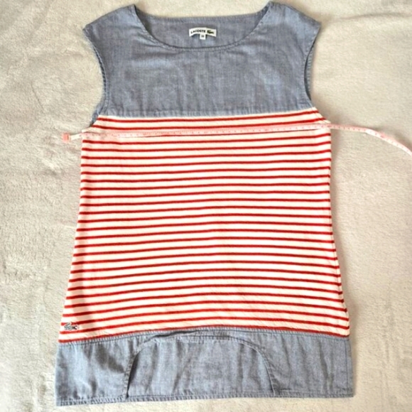 Lacoste Women’s Sleeveless Nautical Stripe Top Blue Chambray Red White Size 38 - Picture 8 of 11